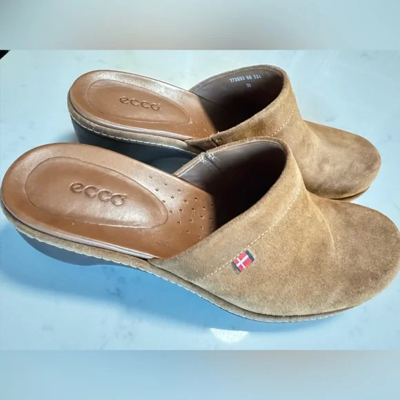 ECCO Women’s Brown Suede Slip-On  Clogs. Mules. Size 39/US 8-8.5 - Picture 5 of 9